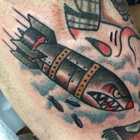 Wyatt Vandergeest on Instagram: “Bombs on Ryan” American Traditional Soldier Tattoo, American Traditional Army Tattoos, American Traditional Boxing Tattoo, American Traditional Armpit Tattoo, Traditional Tattoo Crow, Bomb Tattoo, Traditional Bomb Tattoo, Tank Tattoo, Traditional Tattoo Girls