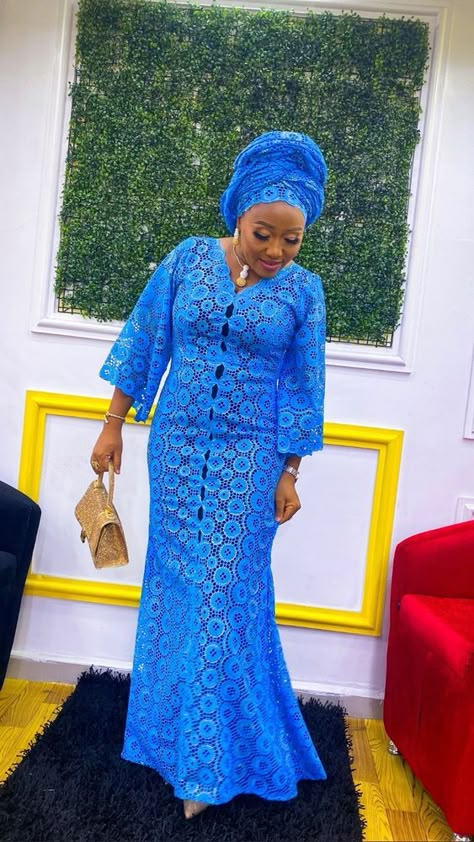 Lace Style Asoebi, Africa Lace Dress Nigerian Fashion, Foil Lace Styles, Sample Lace Styles Nigeria, Lace Net Dress Styles, Chantilly Lace Asoebi Styles, Lace Gown Styles For Big Madam, Latest A Shape Lace Gown, Net Bubu Gown Styles