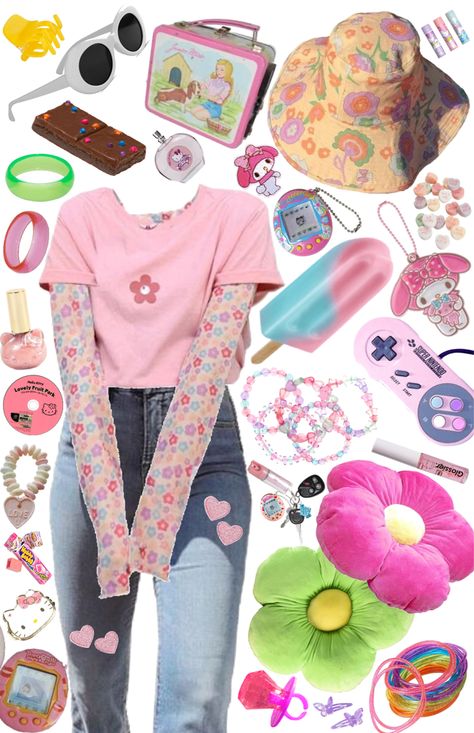 Y2k Kawaii Aesthetic, Kawaii Cottagecore Outfits, Cartooncore Outfit, Indie Kidcore Outfits, Kawaii Kidcore Outfit, Soft Kidcore Outfits, Bubblegumcore Outfits, Soft Kidcore Aesthetic Outfit, Pink Kidcore