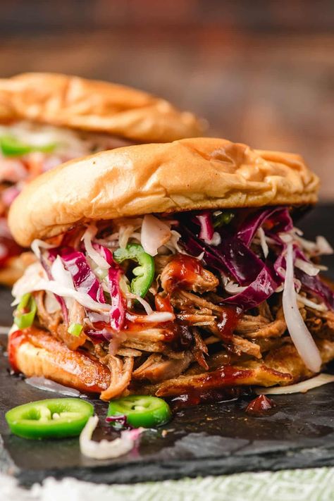 Slow Cooker Sweet and Spicy Pulled Pork Spicy Pulled Pork Crock Pot Recipes, Korean Pulled Pork Slow Cooker, Pulled Pork Tenderloin Slow Cooker, Pull Pork, Bbq Pulled Pork Slow Cooker, Spicy Pulled Pork, Bbq Pulled Pork Recipe, Crockpot Pork Roast, Pressure Cooker Pork