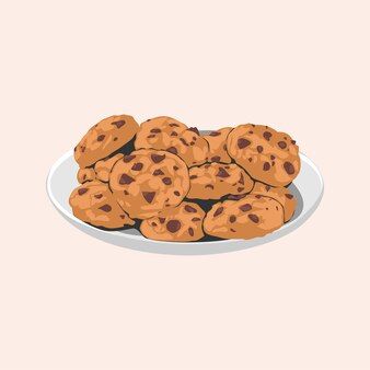 Plate Of Cookies, Plate Of Cookies Drawing, Cookie Vector, Cookie Drawing, Cookie Bowls, Plate Drawing, Recipe Book Design, Chocolate Cookies, Food Illustrations