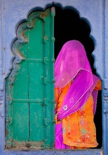 I see you. Jodhpur, Rajasthan. India Veiled Woman, Yoga Studio Design, Indian Colours, India Colors, Orange And Pink, Rajasthan India, Beautiful Doors, Jodhpur, Incredible India