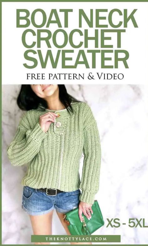 Beginner Friendly Boat Neck Crochet Sweater Free Pattern Boat Neck Sweater Pattern, Crochet Sweater Free Pattern, Crochet Boat, Sweater Free Pattern, Free Crochet Sweater, Crochet Bloggers, Crochet Sweater Free, Crochet Hoodie, Crochet Sweater Pattern Free