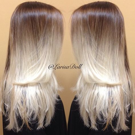 (No filter) DIDN'T HAVE TIME TO FULLY DRY HER!! Did a medium warm brown base ombred to silver ends. #hairbylarisalove #Padgram Platinum Blonde Ends, Platinum Ombre, White Ombre Hair, Hairstyles Photos, Ombre Hairstyles, Blonde Ends, Color Rubio, Ombré Hair, Hair Affair