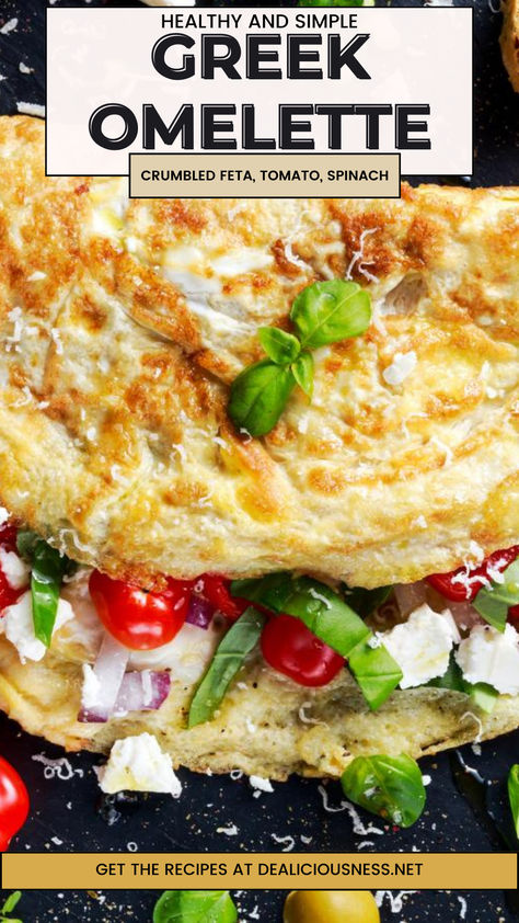 A Delicious Greek Omelette Recipe From DEALiciousness.net Traditional Mediterranean Diet, Greek Omlette Healthy, Farmers Omelette Recipe, Greek Omelette Recipe, Traditional Greek Breakfast Recipes, Omlete Recipe Omelettes, Omelettes Recipe, Healthy Omelette Recipe, Mediterranean Omelette