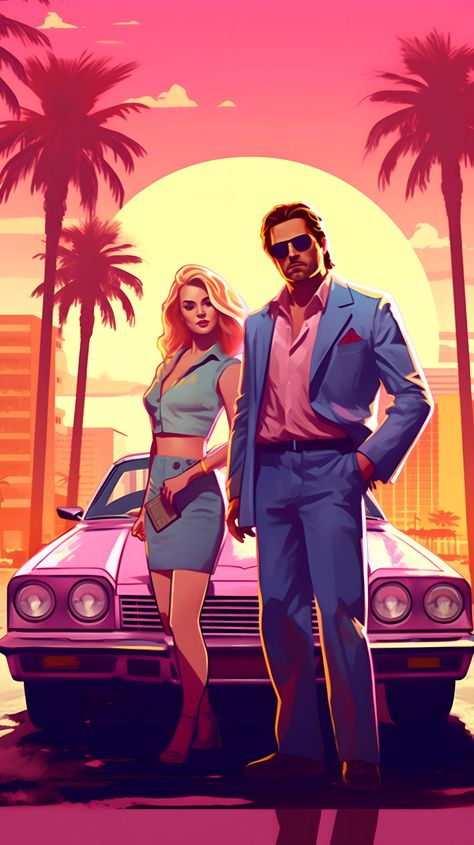 Gta City, Miami Vice Fashion, Grand Theft Auto Artwork, Gta Vi, Beach Silhouette, Silhouette Sunset, Sunrise Ocean, Couple Summer, Adidas Art