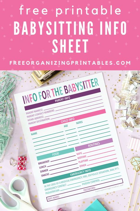 Use this free printable babysitting information sheet to leave all of the most important details for the babysitter all in one place. There's room to mark kids' food preferences, favorite activities, sleep schedules, emergency numbers, and more. | #babysitter #babysitting #babysitterinfo #freeprintable Babysitting Information Sheet Printables, Babysitter Information Sheet Free, Babysitter Poster Ideas, Babysitting Information Sheet, Babysitter Checklist Printable, Babysitting 101, Babysitter Information Sheet, Babysitter Checklist, Mark Kids