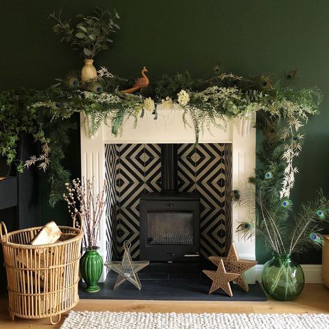 Bathroom Shoot, Black White Tiles, Front Living Room Ideas, Victorian House Decor, Empty Fireplace Ideas, Tile Around Fireplace, Fireplace Hearth Tiles, Wooden Fire Surrounds, Wood Burner Fireplace