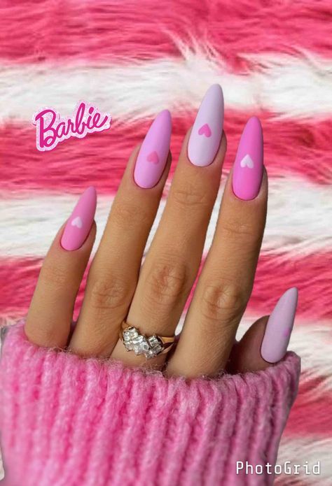 Nail Ideas Barbie Pink, Simple Barbie Nails, Barbie Style Nails, Barbie Nails Aesthetic, Barbie Core Nails, Barbie Themed Nails, Barbie Nails Design, Barbie Nails Design Ideas, Pink Nails Barbie