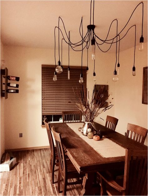 Big black chandelier in a guest room above the dining table. Perfect lighting for the restaurant or    for the home interior. Black Chandelier Living Room, Spider Chandelier, Interior Design Courses Online, Big Chandelier, Unique Dining Room, Interior Sliding Barn Doors, Lamps Kitchen, Loft Lighting, Kitchen Chandelier