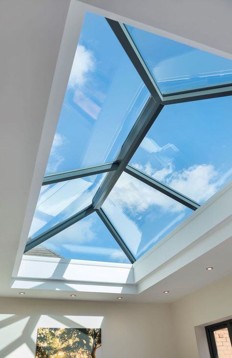 Glass Roof Design, Brown Meaning, Skylights Ideas, Lantern Installation, Lantern Roof Light, Skylight Ideas, Glass Roofs, Modern Skylights, Skylight Glass