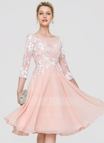 [US$ 114.00] A-Line Scoop Neck Knee-Length Chiffon Homecoming Dress Homecoming Dresses Knee Length, Scoop Wedding Dress, Knee Length Wedding Dress, Chiffon Lace Dress, Chiffon Cocktail Dress, Chiffon Wedding Dress, Wedding Dress Chiffon, Dresses Chiffon, Lace Homecoming Dresses