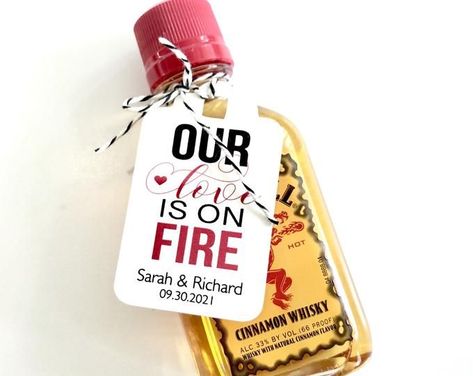 Whiskey Wedding Favors, Fireball Bottle, Alcohol Wedding Favors, Whiskey Wedding, Whiskey Bottles, Bachelorette Favor, Fireball Whiskey, Wedding Favor Gift Tags, Bachelorette Favors