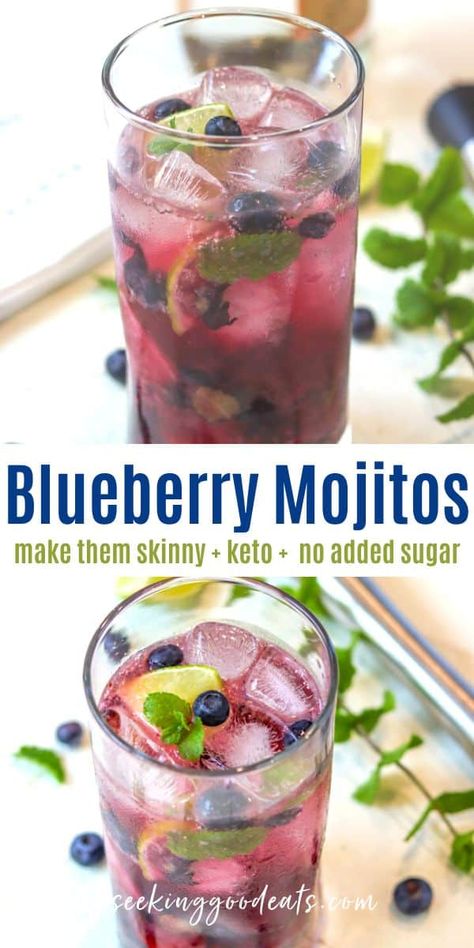 Thanksgiving Drinks Non Alcoholic, Blueberry Mojitos, Blueberry Mojito Recipe, Easy Cocktail Recipe, Blueberry Cocktail, Sugar Free Cocktails, Christmas Drinks Alcohol Recipes, Blueberry Mojito, Keto Blueberry