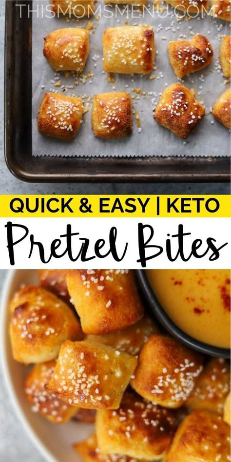 These Keto Soft Pretzel Bites are so easy to make and they will go perfectly with your favorite cheese sauce or some yellow mustard! The taste and texture are so close to a traditional soft pretzel that you won't even know the difference! Keto Healthy Snacks, Late Night Keto Snacks, Keto Pretzel Bites, Keto Pretzels, Keto Chips, Keto Crackers, Soft Pretzel Bites, Keto Diet Results, Breakfast Keto