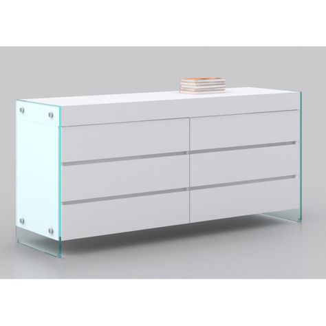 Casabianca Home IL Vetro 6 Drawer Dresser - CB-111-D-WH Clear Dresser, White Lacquer Dresser, Lacquer Dresser, Dressers And Nightstands, Furniture Dressers, Nail Salon Ideas, Mdf Color, Solid Wood Dresser, White Dresser