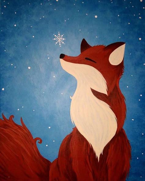 Painting Parties, Christmas Paintings On Canvas, Fox Painting, Simple Canvas Paintings, Cute Canvas Paintings, Easy Canvas Painting, Winter Painting, Canvas Painting Diy, Paintings On Canvas