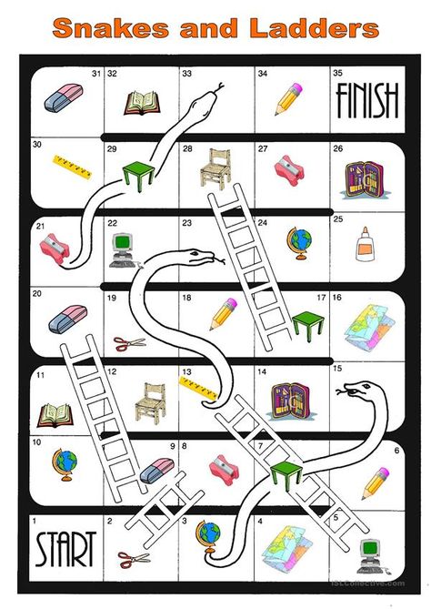 board game school things - English ESL Worksheets for distance learning and physical classrooms Esl Board Games, Speaking Games, Ladders Game, Esl Games, Printable Board Games, Snakes And Ladders, Esl Activities, Learning English For Kids, English Games