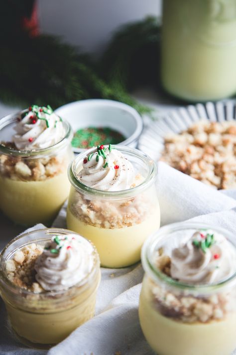 eggnog pudding Eggnog Pudding, Bourbon Cookies, Bourbon Whipped Cream, Bourbon Recipes, Cookie Crumble, Honey Cookies, Sugared Cranberries, Delectable Desserts, Chocolate Crinkles