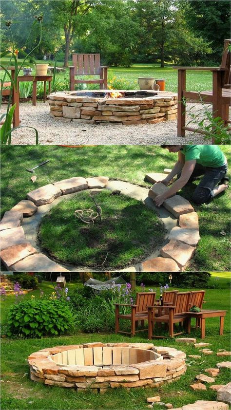 In Ground Fire Pit, Outside Fire Pits, Easy Fire Pit, Fire Pit Ideas, Outdoor Fire Pit Designs, Fire Pit Ring, Fire Pit Kit, Cool Fire Pits, Cheap Backyard