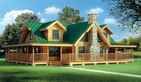 Log Cabin Flooring, Wrap Around Porches, Log Cabin House Plans, Log Home Flooring, French Colonial Style, Log Home Kits, Log Cabin Floor Plans, Mountain Home Exterior, Future Log