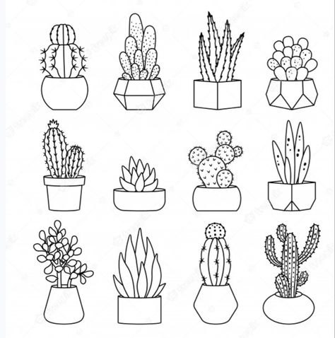 Modele Zentangle, Plant Doodle, Plants In Pots, Cactus Drawing, Tiny Tattoo, Pola Sulam, Easy Doodle Art, Bullet Journal Art, Plant Drawing