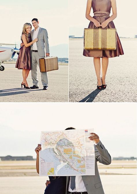 Travel Photos Ideas, Themed Engagement Photos, Travel Theme Wedding, Couples Engagement Photos, Wedding Photo Ideas, Travel Theme, Engagement Photo Poses, Couple Wedding, Wedding Engagement Photos