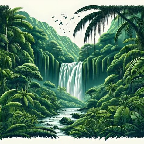 Tropical rainforests filled WD folag - GranBacha Rainforest Painting Acrylic, Rainforest Painting, Brazil Rainforest, Jungle Forest, Hawaii Wall Art, Sounds Of Nature, Forest Mountain, Cute Canvas Paintings, Cute Canvas