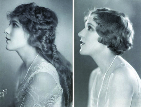 'Sick of Cinderella' – Mary Pickford before and after she bobbed her hair (Courtesy Birds Eye View, via Silent London) 1920s Long Hair, 1920s Hairstyles, Flapper Hair, Historical Hairstyles, 50s Hairstyles, 1920s Hair, Mary Pickford, Teen Hairstyles, Dresses Elegant