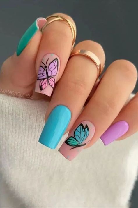 Ballet Nails, Winter Nails Acrylic, Simple Gel Nails, Cute Acrylic Nail Designs, Cat Eye Nails, Nail Patterns, Rainbow Nails, Butterfly Nail, I Love Nails