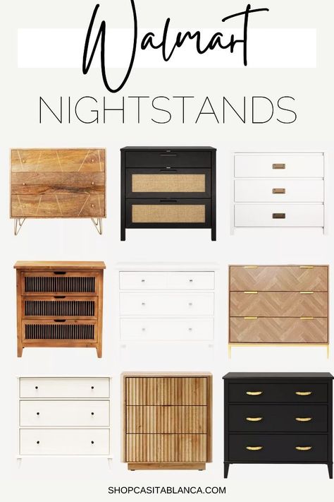 Dresser Nightstand Ideas, Mismatched Nightstands, Affordable Nightstand, Large Nightstand, Wood Nightstands, Minimalist Nightstand, Modern Nightstands, Explore Aesthetic, Walmart Home