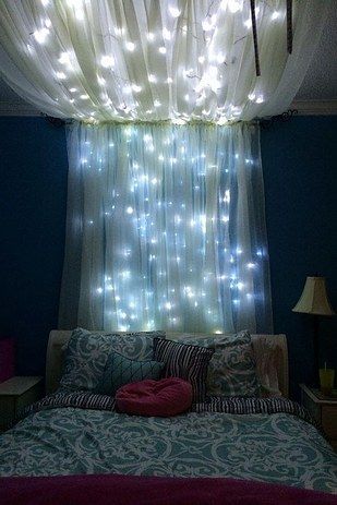 Add some string lights to create an extra whimsical effect. | 14 DIY Canopies You Need To Make For Your Bedroom Canopy Bed Diy, Dreamy Decor, Girl Bedrooms, Room Makeovers, Diy Canopy, Design Del Prodotto, Teen Bedroom, Dream Rooms, Dream Bedroom