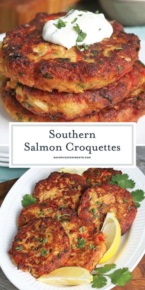 Southern Salmon Croquettes, Salmon Croquettes Recipe, Easy Salmon Cakes, Fried Salmon Patties, Canned Salmon Recipes, Salmon Cakes Recipe, Croquettes Recipe, Salmon Croquettes, Salmon Patties Recipe