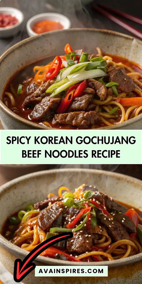 Spicy Korean Gochujang Beef Noodles Gojuchang Noodles, Beef Gochujang, Bulgogi Sauce Recipe, Gojuchang Recipe, Bulgogi Noodles, Gochujang Ramen, Gochujang Beef, Ramen Homemade, Gochujang Recipe Chicken