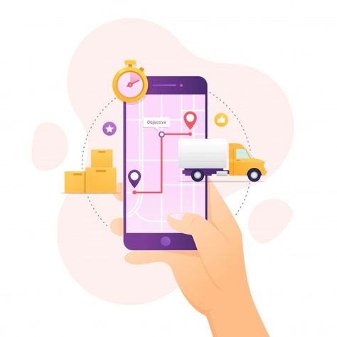 Order delivery tracking using mobile dev... | Premium Vector #Freepik #vector #logo #business #technology #hand Shopping Online Logo, Isometric Illustration, Delivery App, Flat Icons, Dream Business, Graphic Editing, Social Media Banner, App Development Companies, Vintage Grunge