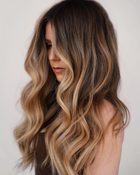 Walnut Brown and Honey Bronde Balayage Balayage Long Hair, Honey Balayage, Blonde Balayage Highlights, Honey Brown Hair, Ash Blonde Balayage, Bronde Balayage, Bronde Hair, Balayage Hair Dark, Caramel Balayage