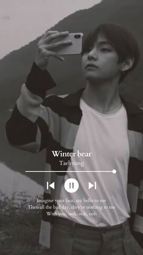 Winter Bear Lyrics Wallpaper, Aesthetic Cute Bear Wallpaper, Winter Bear Lyrics, Winter Bear Wallpaper, Songs Background, Popular Korean Drama, Bear Songs, Bts Songs, Fantasy Names