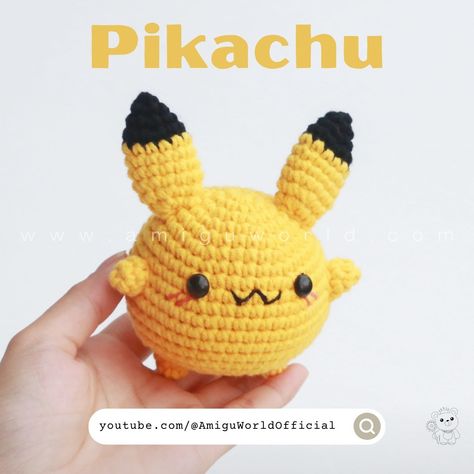 amiguworld.com | GUP064 | Pikachu Amigurumi Pokémon Amigurumi | How To Crochet Amigurumi Characters | Easy & Fast Tutorial Pattern by AmiguWorld💐 ☆ゝ… | Instagram Pikachu Amigurumi Free Pattern, Pokemon Crochet Patterns Free Pikachu, Pichu Crochet Pattern, Small Pikachu Crochet Pattern, Chibi Pokemon Crochet Pattern, Crochet Stufful Pokemon, Pikachu Hat, Pikachu Crochet, Crochet Pokemon