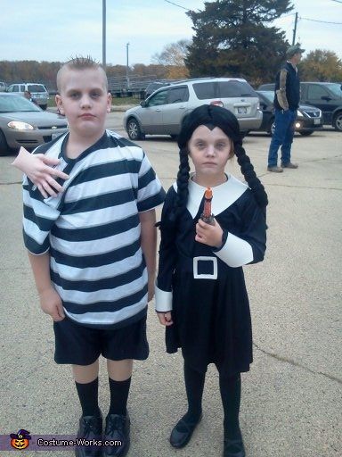 Wednesday And Pugsley Addams, Pugsley Addams Costume, Wednesday And Pugsley, Adams Family Costume, Wednesday Costume, Pugsley Addams, Halloween Duos, Addams Family Costumes, Costume Works