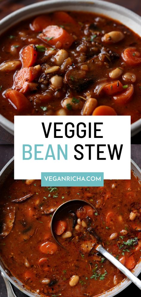 This is a simple, warming, one-pot veggie white bean stew that is perfect for dinner on a chilly evening. It’s packed with veggies and beans and browned mushroom and has an absolutely amazing flavor! Nut-free. Options for gluten-free, soy-free Vegan Pork And Beans, Herbalism Recipes, White Bean Stew, Butter Beans Recipe, Vegan Richa, Instant Pot Cookbook, Pork N Beans, Chickpea Stew, Weekly Meals