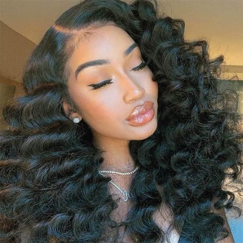 them full, fluffy curls gon eat every time 😍🖤 Karin Jinsui, Black Hair Wigs, Wand Hairstyles, Loose Deep Wave, Weave Hair, Curling Hair With Wand, Virgin Hair Wigs, Curly Human Hair Wig, Wand Curls