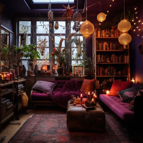 Magical Living Room, Old Hollywood Living Room, Bohemian Gothic Decor, Witchy Bedroom, Gothic Kitchen, Deco Studio, Dark Home Decor, Earthship, Apartment Decor Inspiration