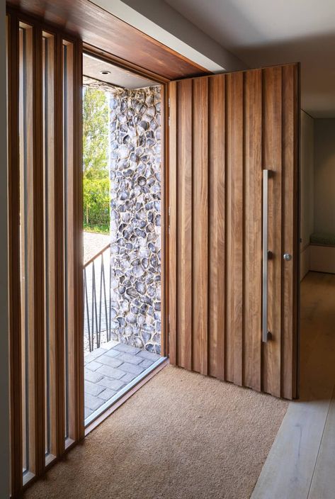 Marsh Edge House by Cowper Griffith Architects Monochromatic Scheme, Shabby Chic Coastal, Steel Reinforcement, Modern Shabby Chic, Main Entrance Door, Wooden Main Door, Contemporary Doors, Hardwood Doors, Stair Design