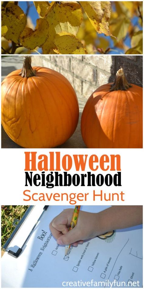 Grab the kids for this fun Halloween scavenger hunt which takes you through your neighborhood looking for holiday decorations and other fall fun. Neighborhood Games, Halloween Neighborhood, Neighborhood Events, Neighborhood Halloween, Neighborhood Scavenger Hunt, Neighborhood Activities, Halloween Block Party, Cement Tray, Cement Home