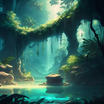 ArtStation - Into the Jungle Fantasy Jungle Art, Alien Fantasy Art, Mythical Places, Fantasy Jungle, Jungle Waterfall, Jungle Drawing, African Jungle, Darkest Dungeon, Jungle Art