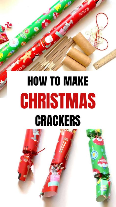 How To Make Christmas Crackers That Pop, English Crackers Christmas, Home Made Christmas Cracker, Xmas Crackers Diy, Homemade Xmas Crackers, How To Make Crackers With Paper, Home Made Christmas Crackers How To Make, How To Make Your Own Christmas Crackers, Make Your Own Crackers Christmas