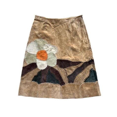 • 90s Suede Patchwork Flower Skirt • Vintage... - Depop Suede Patchwork, Patchwork Skirt, Leather Patchwork, Flower Skirt, Virtual Stylist, Skirt Vintage, Flower Detail, Virtual Closet, Vintage Skirt