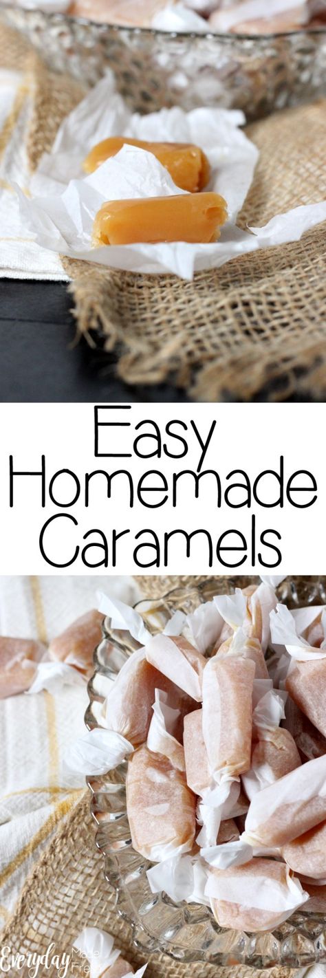 These Easy Homemade Caramels are soft and chewy, and ready to indulge in 30 minutes. This makes an excellent gift or to keep for yourself!﻿ | EverydayMadeFresh.com Caramel Candy Recipe, Homemade Caramel Candy, Caramel Candies Recipe, Homemade Caramel Recipes, Homemade Caramels, Frank Turner, Best Food Gifts, Trailer Park Boys, Old Fashioned Candy