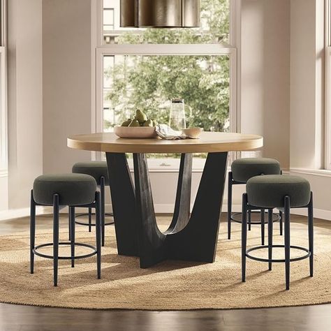 Amazon.com: COLAMY Modern Bar Stools Set of 4, 24" Sherpa Counter Height Stools with Round Soft Padded Boucle Backless Seat and Metal Mid-Century Base, Cream : Home & Kitchen Modern Kitchen Stools, Padded Bar Stools, Round Seat Cushions, Round Bar Stools, Reclining Office Chair, Backless Bar Stools, Wooden Dining Chairs, Leather Office Chair, Metal Bar Stools