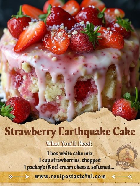 Coconut Flakes Recipe, Earthquake Cake, Cake Mix Ingredients, Grandma Cooking, White Cake Mixes, Cake Mix Recipes, White Cake, Strawberry Recipes, Strawberry Cake